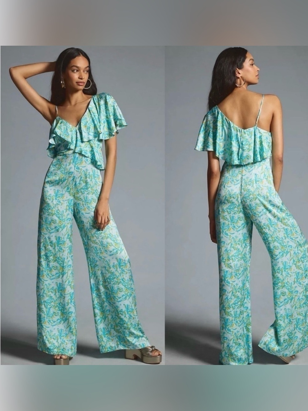 NWT Anthropologie Corey Lynn Carter Turquoise Ruffle Jumpsuit